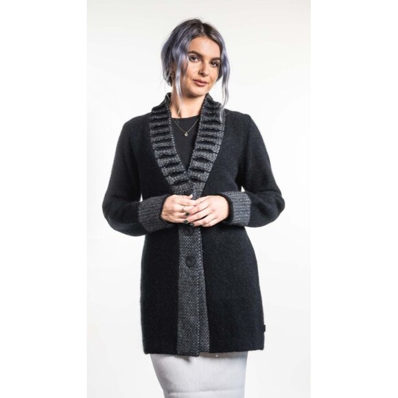 KORU New Zealand Fancy Collar Cardigan Medium Merino Wool Possum Fur Silk - Picture 1 of 11
